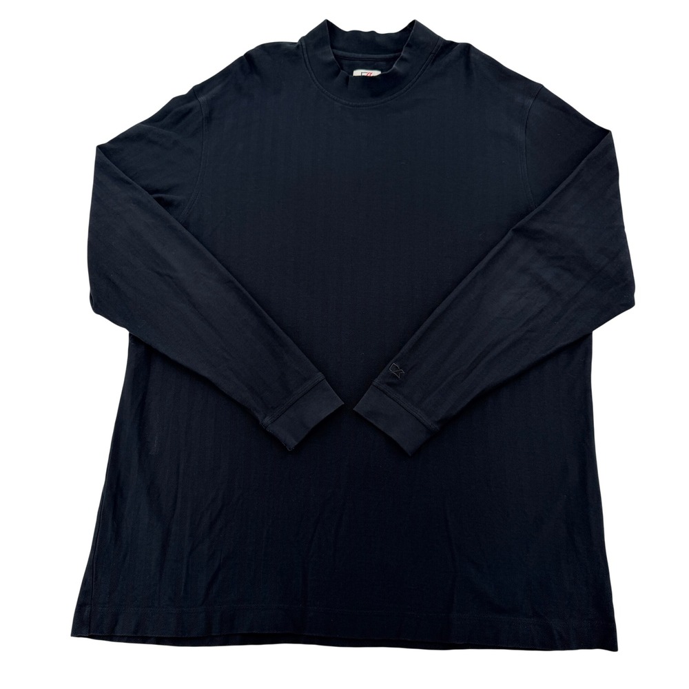 Cutter & Buck Mens Sz 3XT Black Herringbone Mock Neck Long Sleeve Cotton Shirt